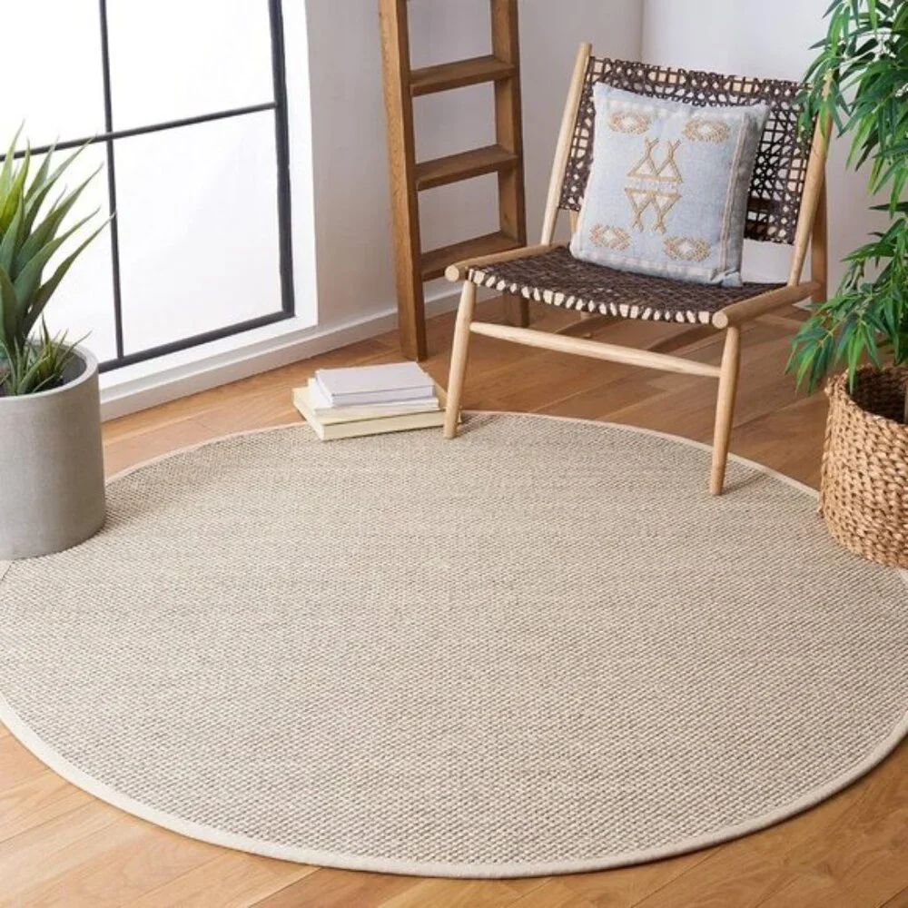 New 4ft Round Natural Fiber Sisal Area Rug for Home & Room - Marble Beige Border